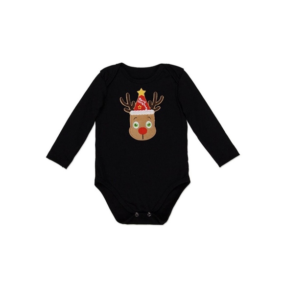One Rainbow Other - Black Long Sleeve Reindeer Christmas Onsie